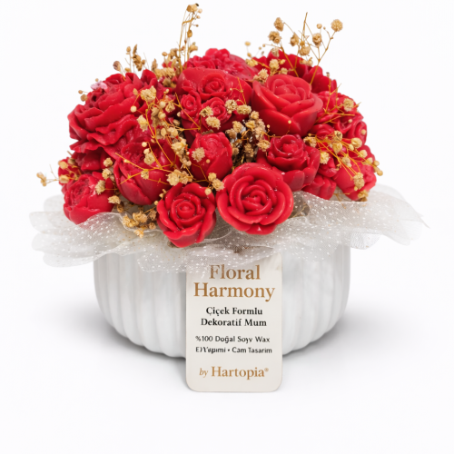 Hartopia Floral Harmony – Kırmızı Gül Mum Buketi (Flüt Saksı Serisi)