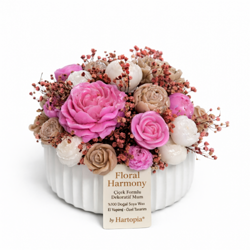 Hartopia Floral Harmony – Pembe Gül Mum Buketi(Flüt Saksı Serisi)
